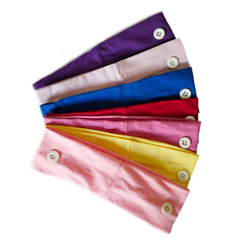 Headband with Buttons for Face Mask Holder - Yoga Sports Workout Turban Headwrap for Doctors Women Men