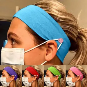 Headband with Buttons for Face Mask Holder - Yoga Sports Workout Turban Headwrap for Doctors Women Men