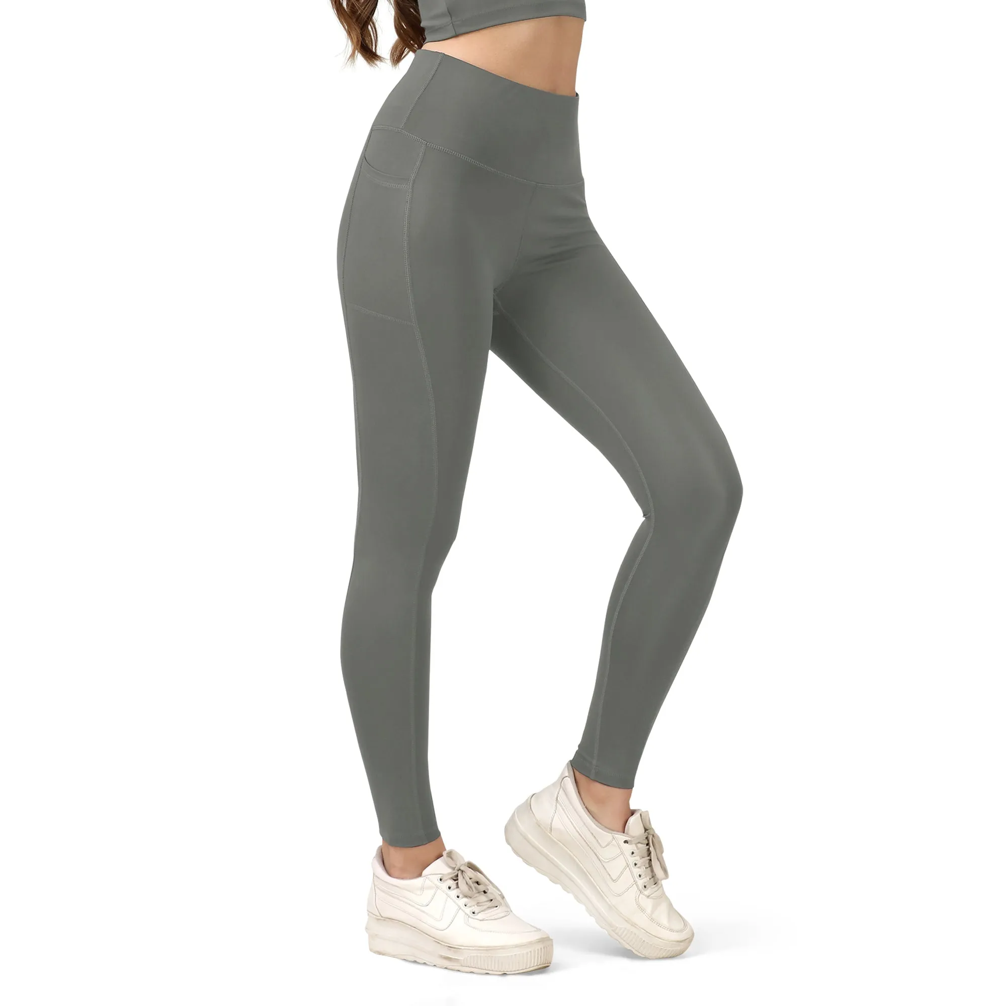 High Waist Ankle Length Sports Leggings With Pockets