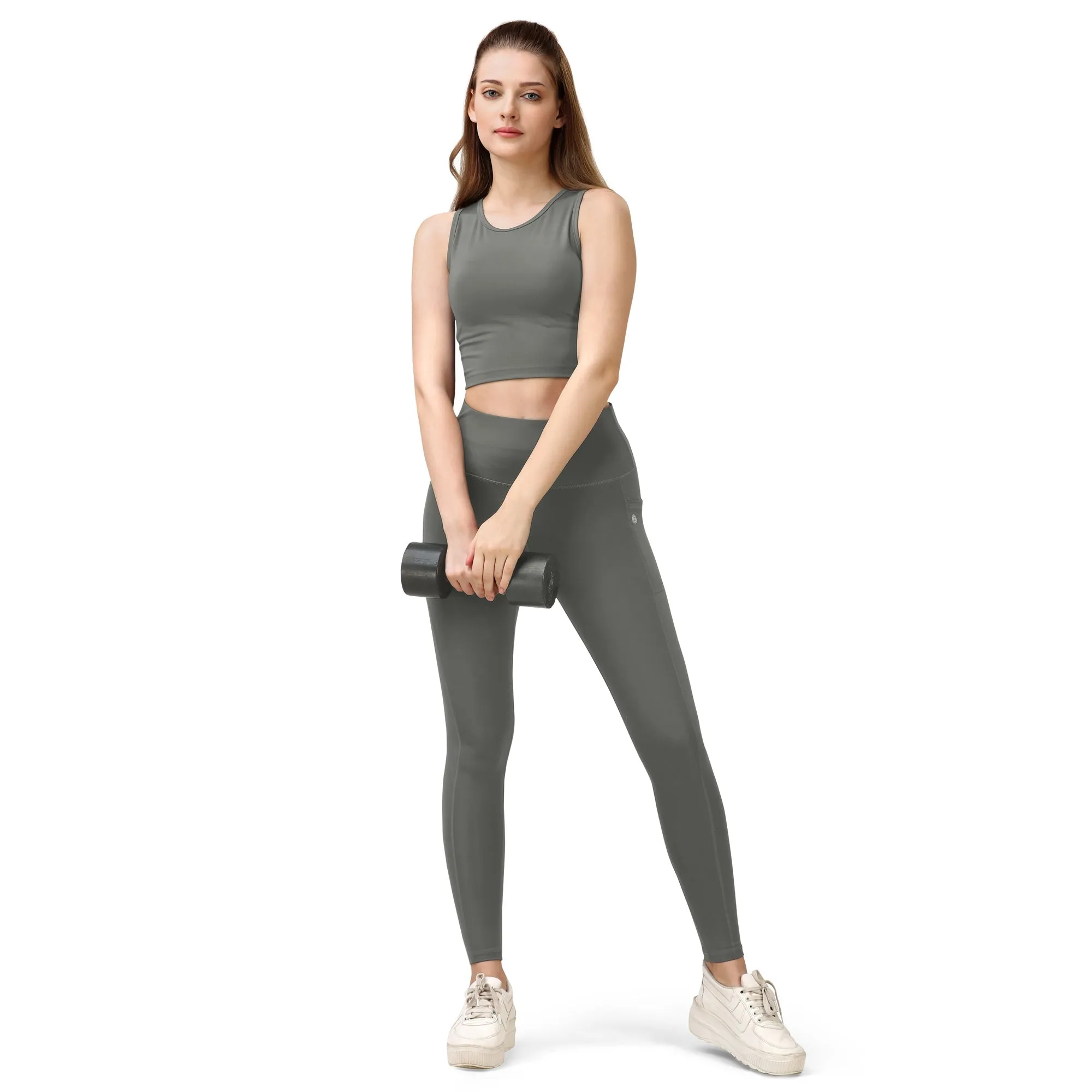 High Waist Ankle Length Sports Leggings With Pockets