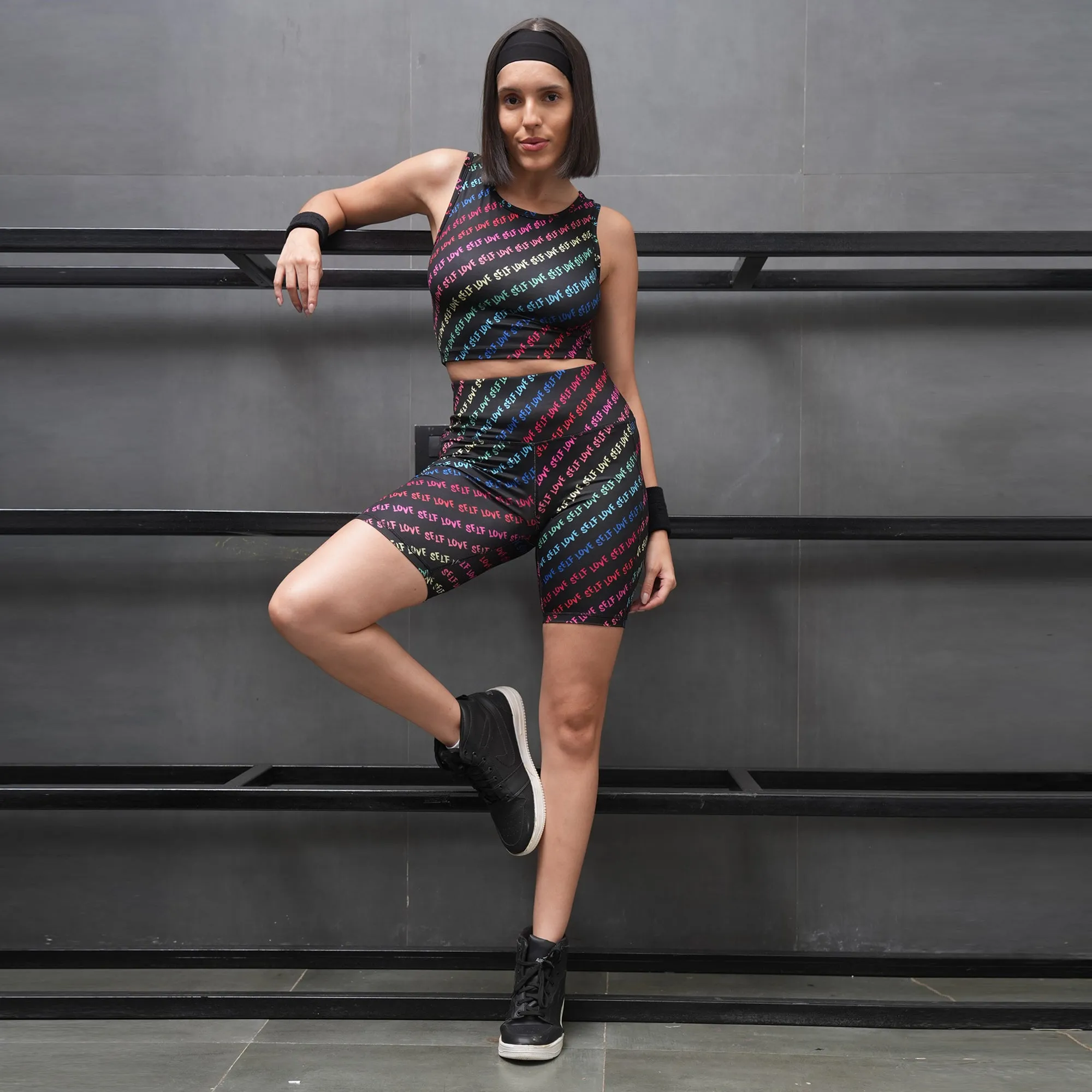 High Waist Knee Length Printed Sports Shorts With Pocket