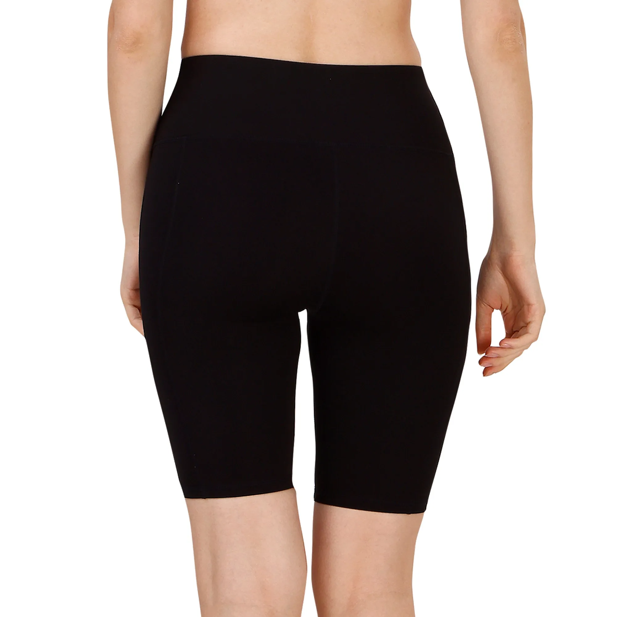 High Waist Knee Length Solid Sports Shorts With Pocket