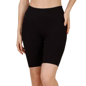 High Waist Knee Length Solid Sports Shorts With Pocket