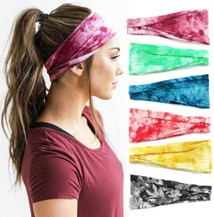 Huachi Women's Headbands for Yoga, Workout, Exercise - 6Pcs Elastic Hair Bands for Women's Hair - Tie Dye Bandeau Headband Sweatbands - Comfy Material - Upgraded Design - One Size - Black
