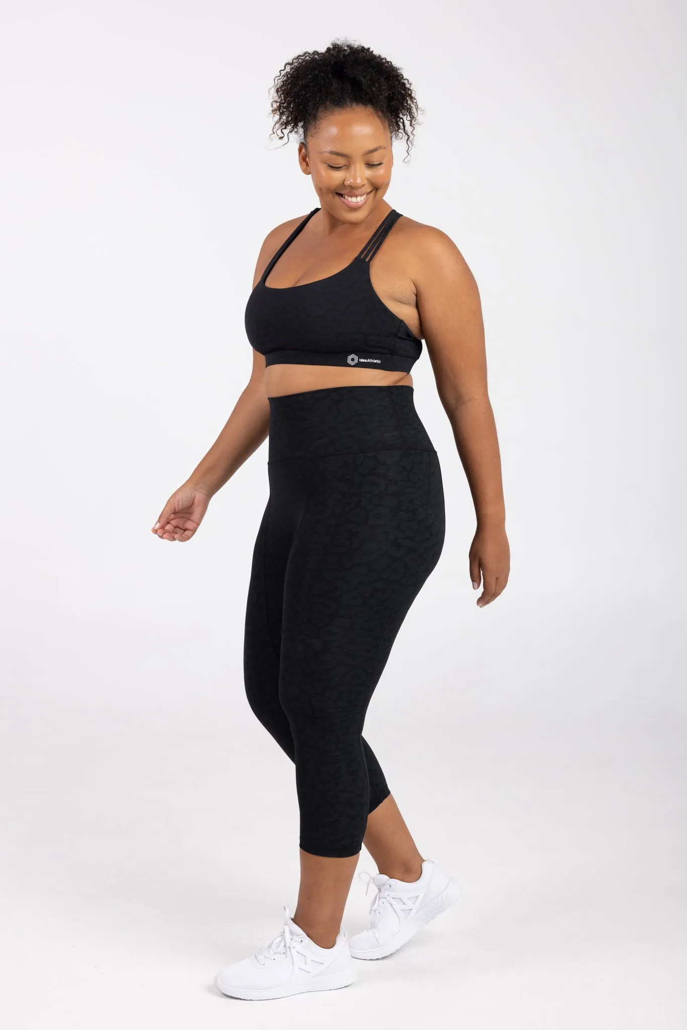 invisiSweat 3/4 Length Tights - High Waisted Black Leopard
