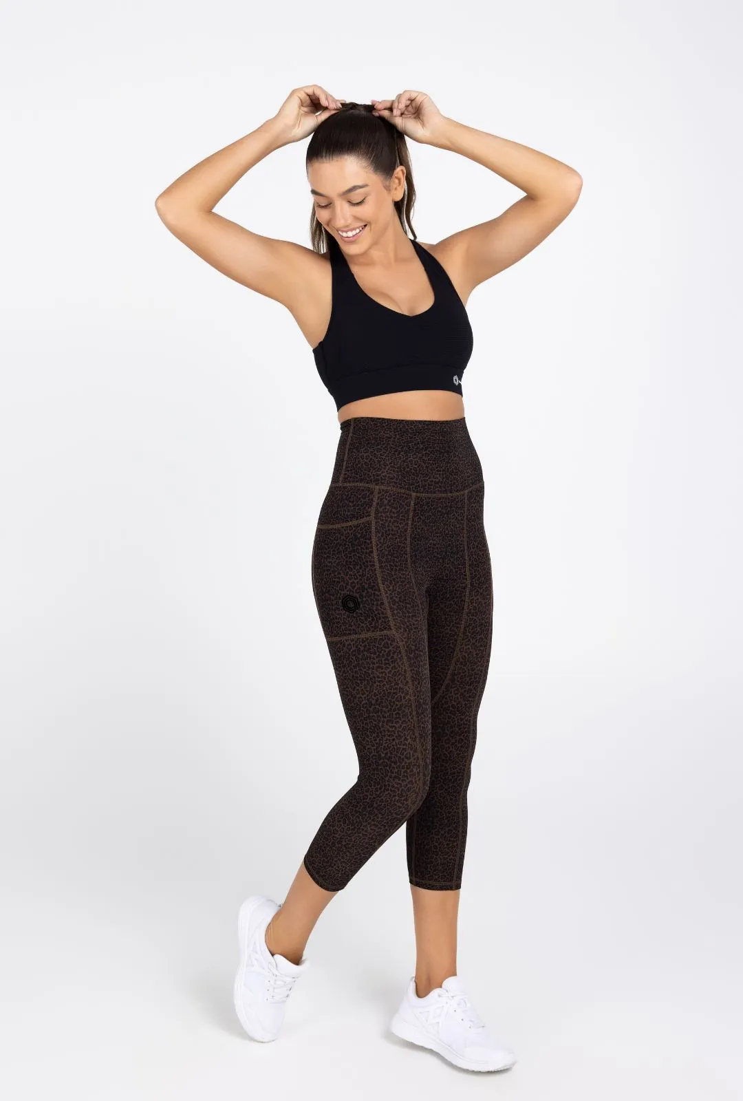 invisiSweat 3/4 Length Tights - High Waisted Chocolate Leopard