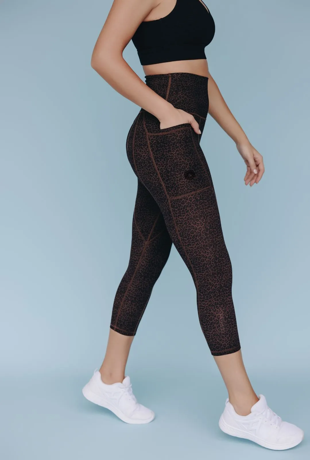 invisiSweat 3/4 Length Tights - High Waisted Chocolate Leopard
