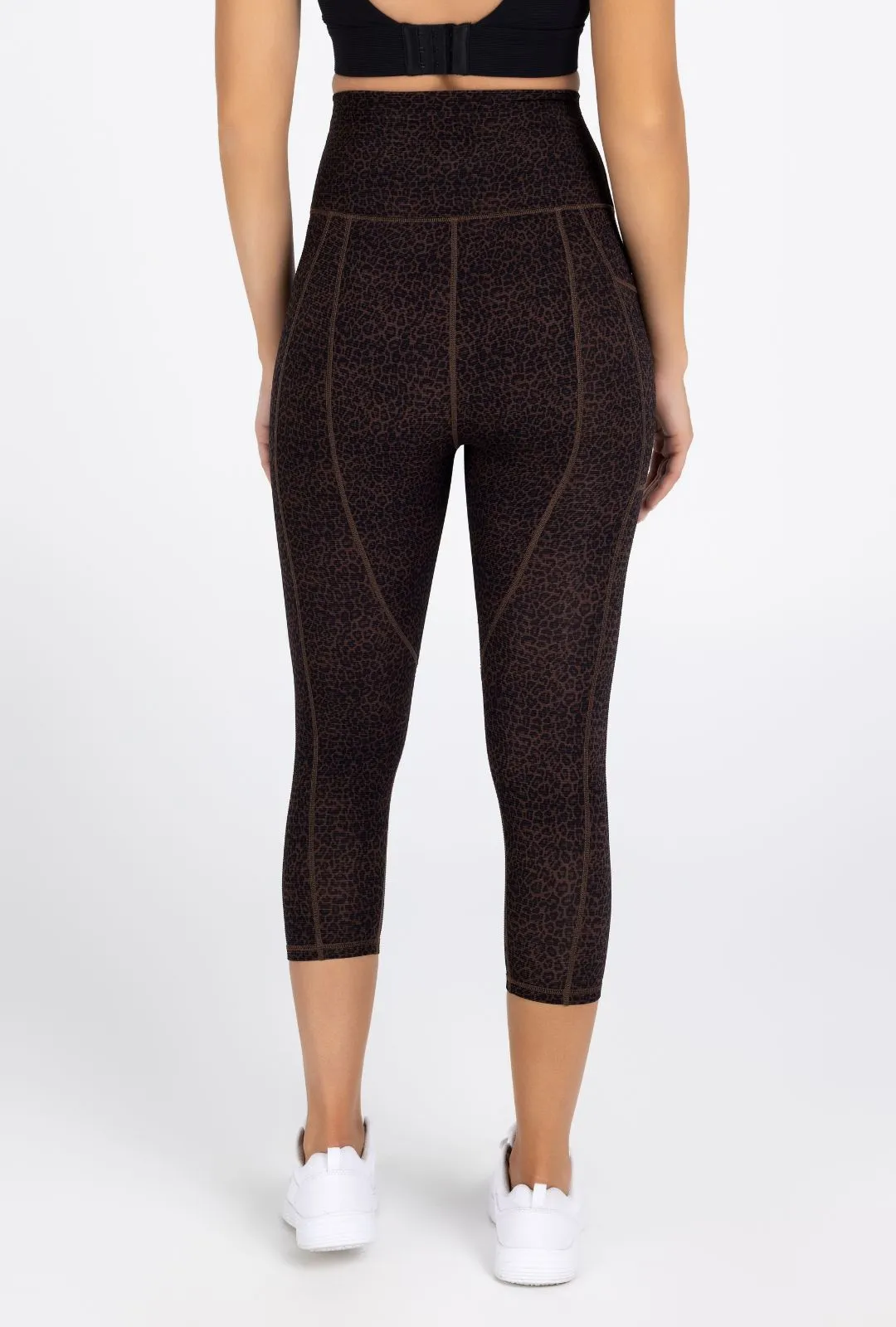 invisiSweat 3/4 Length Tights - High Waisted Chocolate Leopard