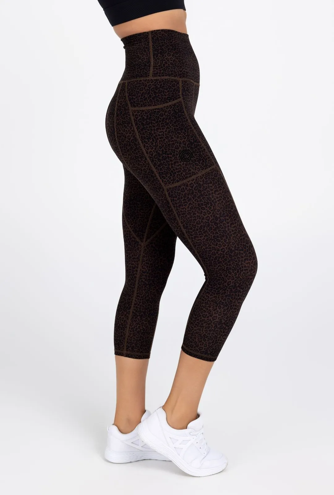 invisiSweat 3/4 Length Tights - High Waisted Chocolate Leopard