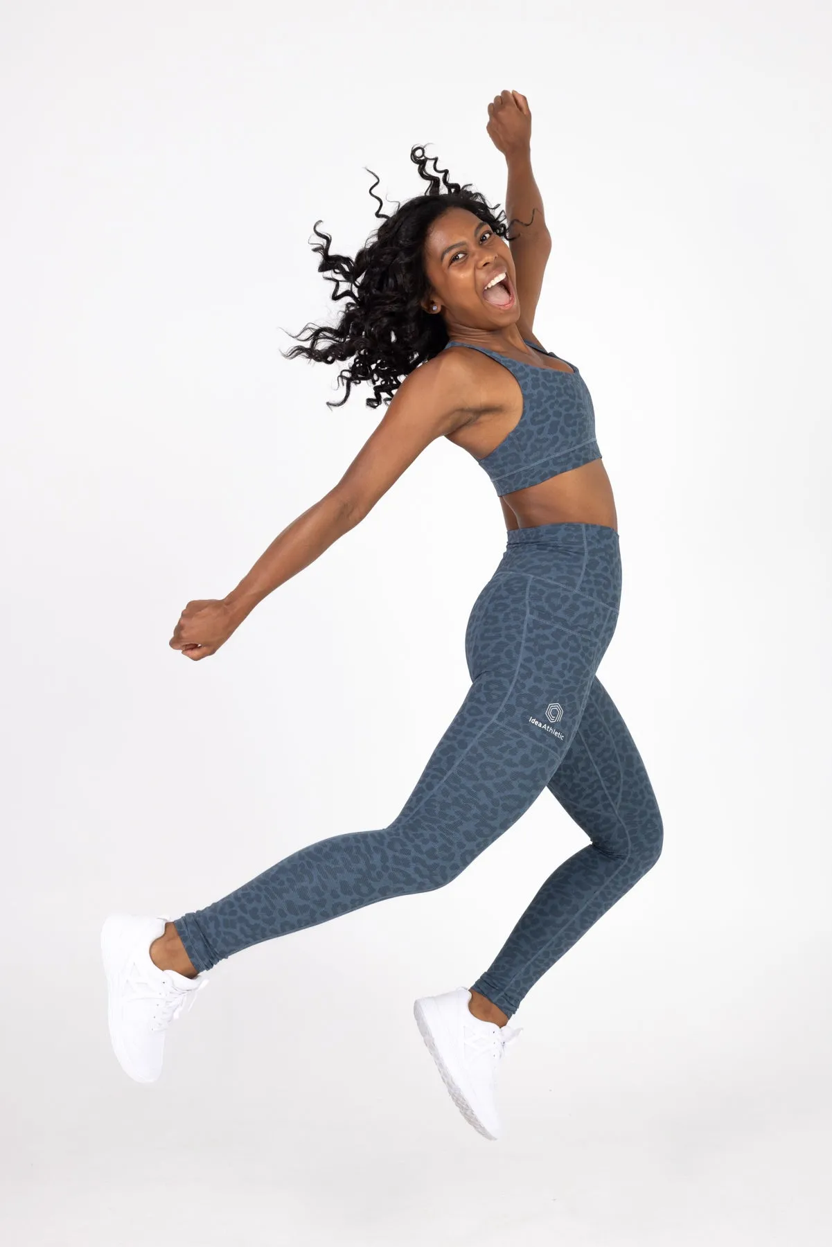 invisiSweat Full Length Tights - High Waisted Blue Leopard