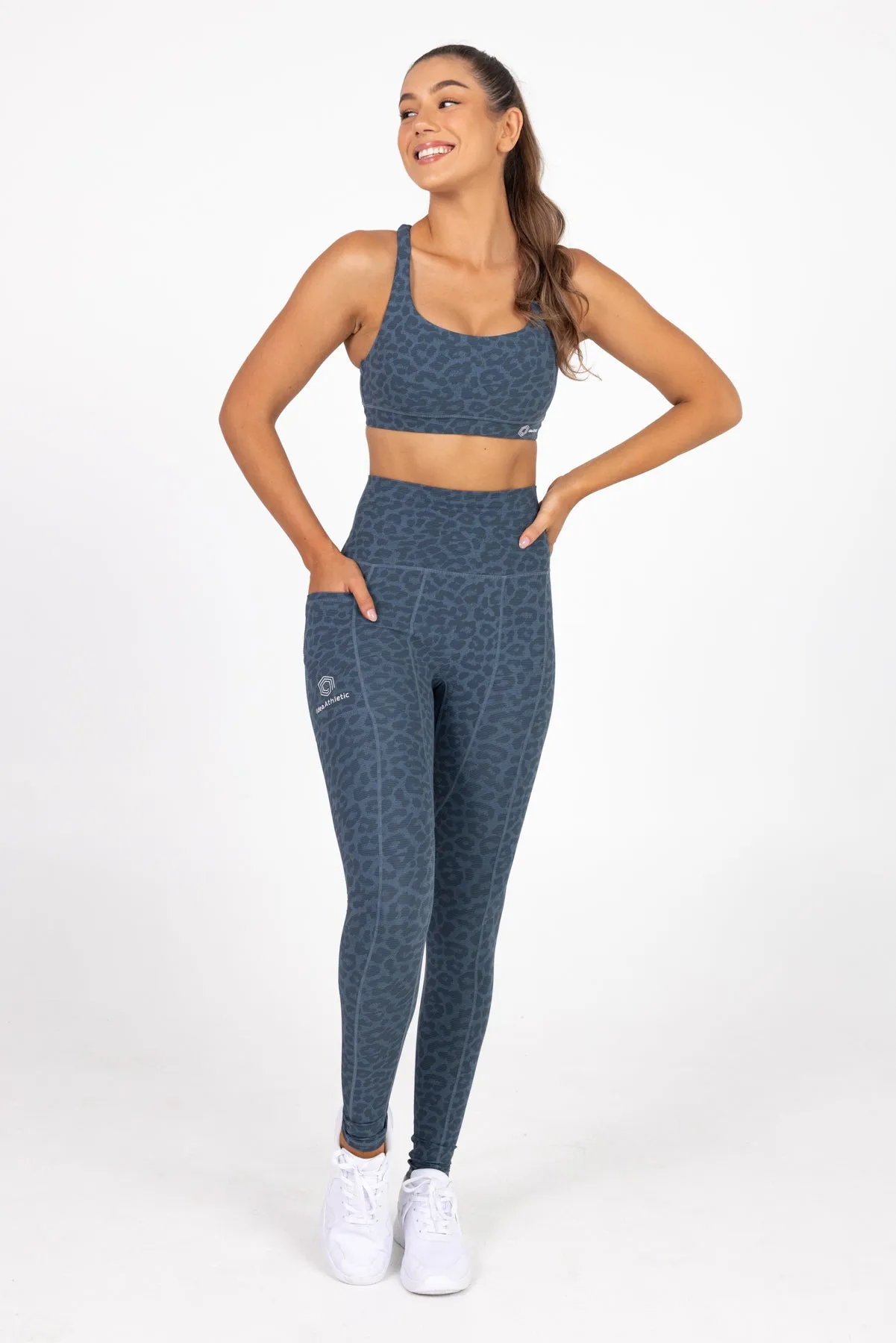 invisiSweat Full Length Tights - High Waisted Blue Leopard