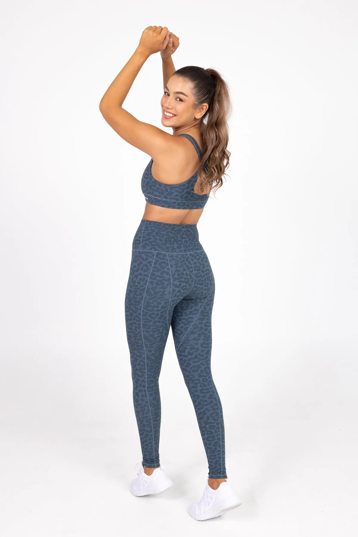 invisiSweat Full Length Tights - High Waisted Blue Leopard