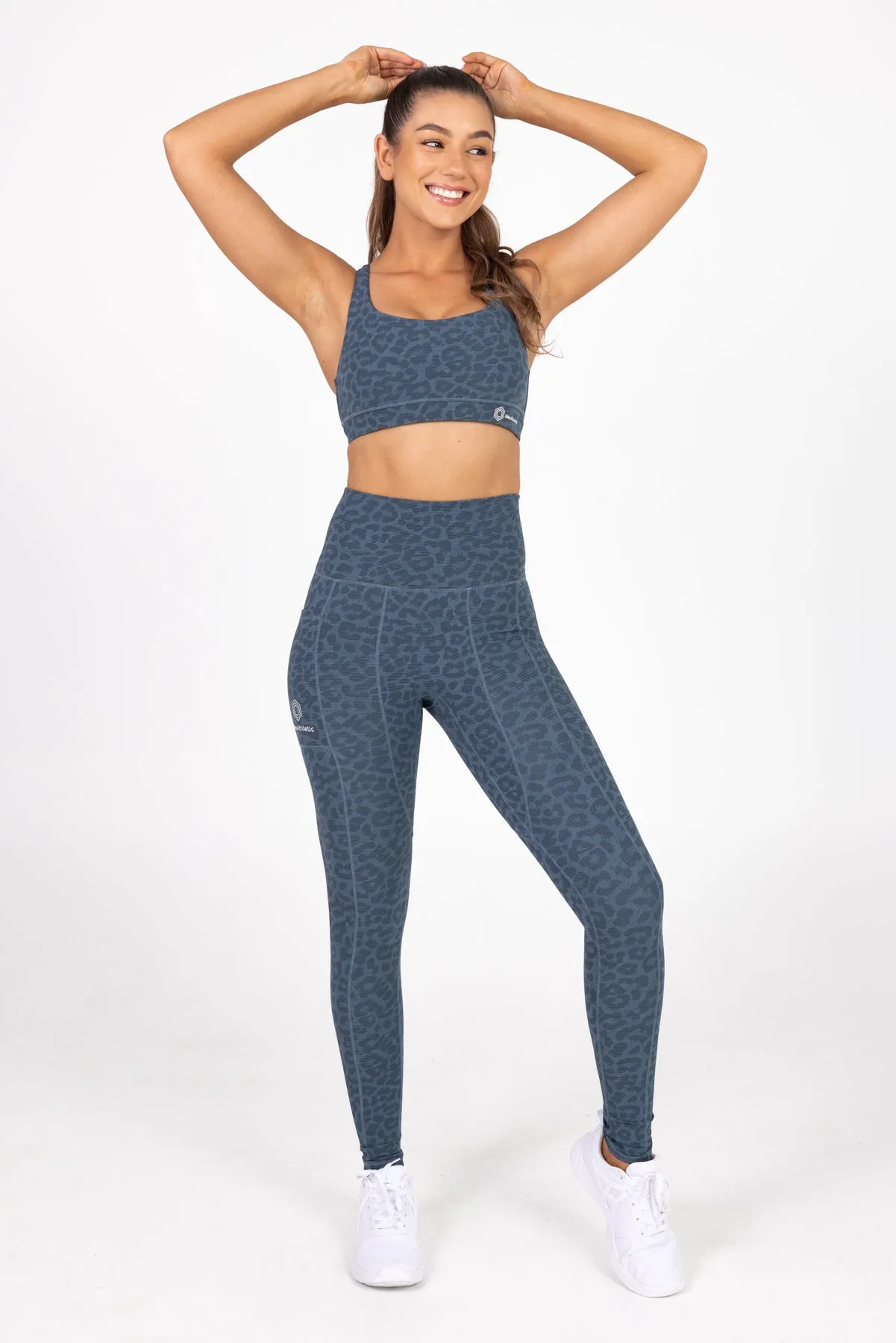 invisiSweat Full Length Tights - High Waisted Blue Leopard