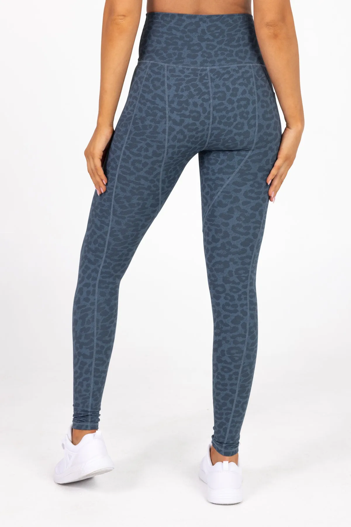 invisiSweat Full Length Tights - High Waisted Blue Leopard