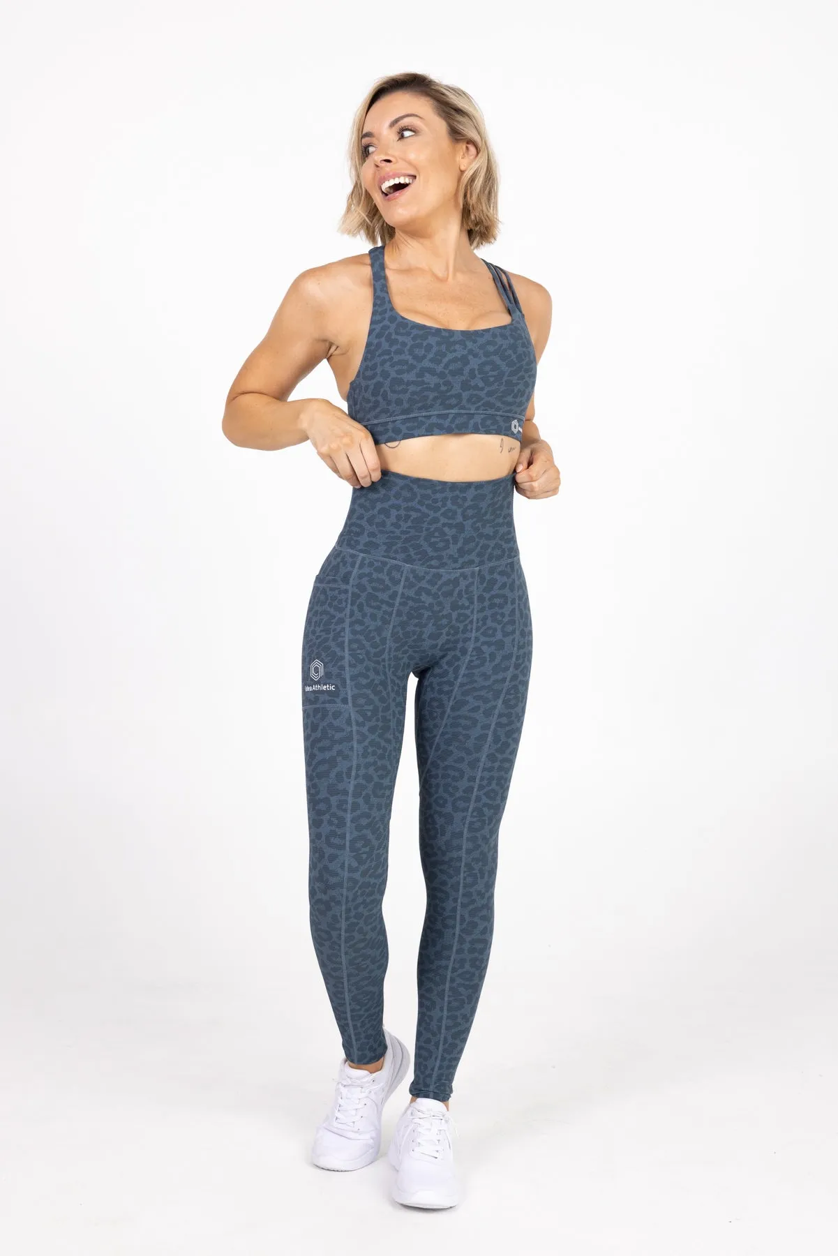 invisiSweat Full Length Tights - High Waisted Blue Leopard