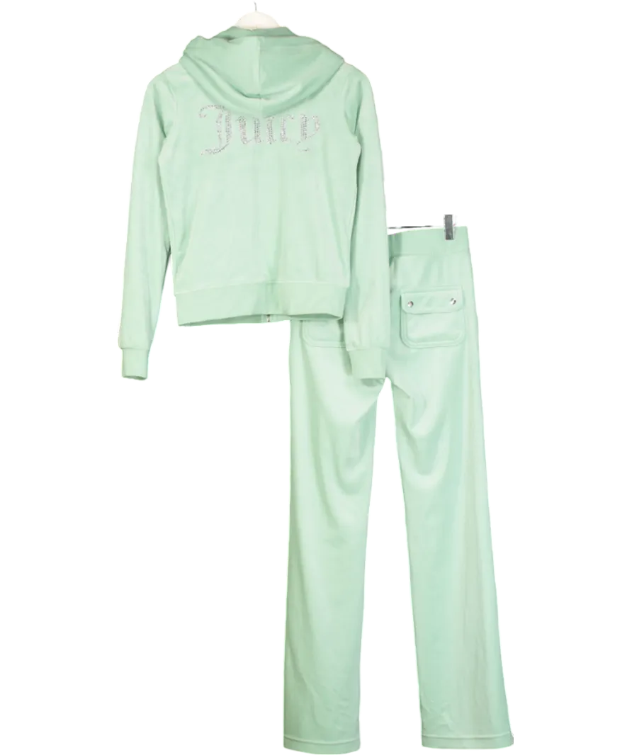 Juicy Couture Green Diamanté Tracksuit Top & Bottoms UK S