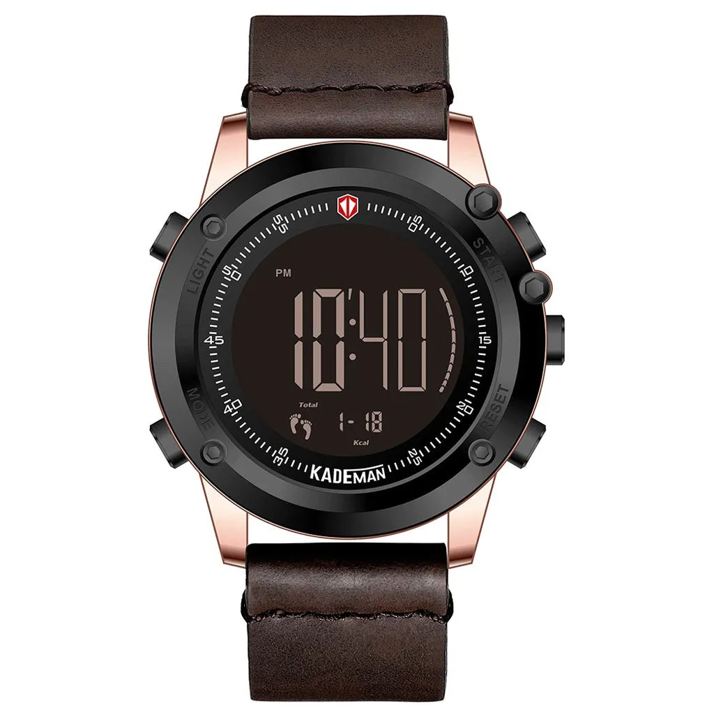 KADEMAN Military Sports Men's Watch Digital Display Waterproof Step Counter Leather Clock Top Luxury Brand LED Male Wristwatches