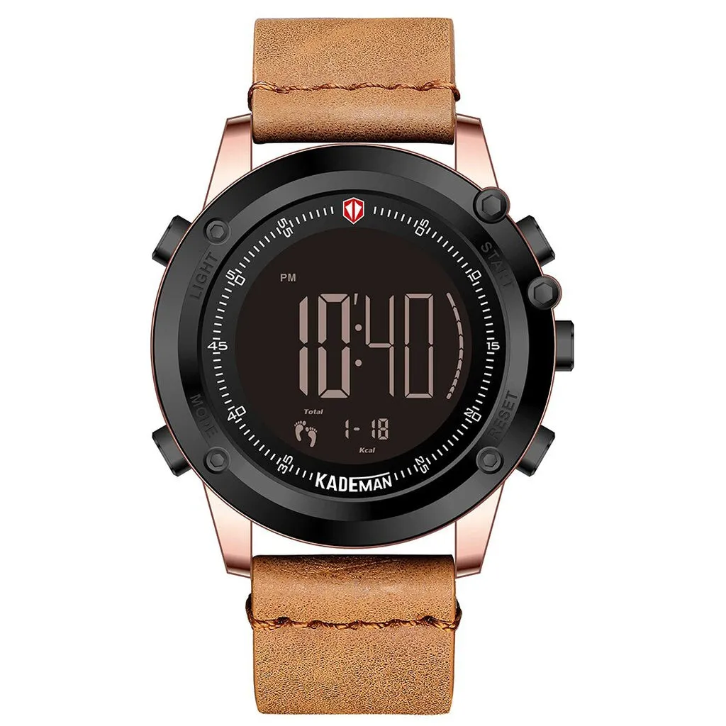 KADEMAN Military Sports Men's Watch Digital Display Waterproof Step Counter Leather Clock Top Luxury Brand LED Male Wristwatches