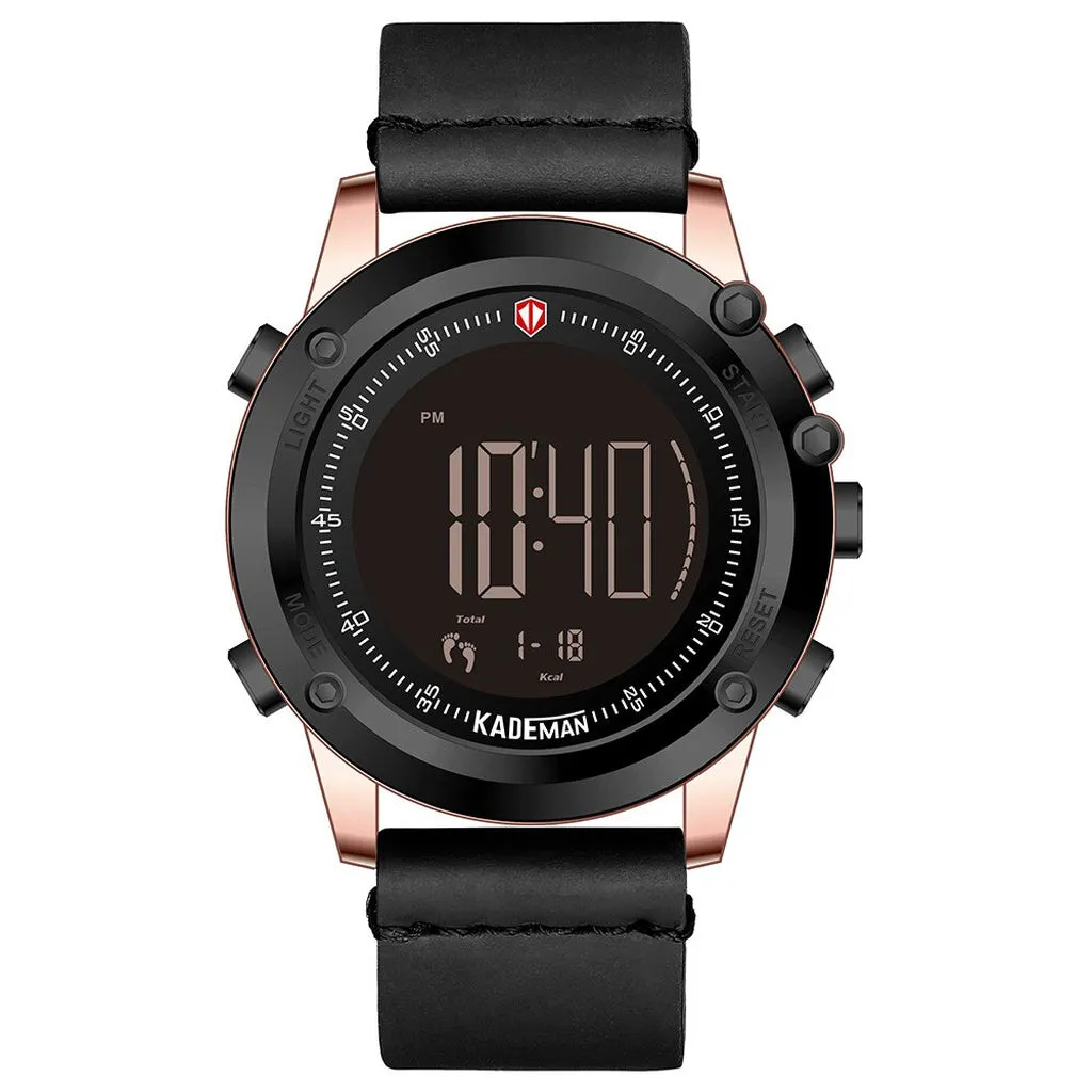 KADEMAN Military Sports Men's Watch Digital Display Waterproof Step Counter Leather Clock Top Luxury Brand LED Male Wristwatches