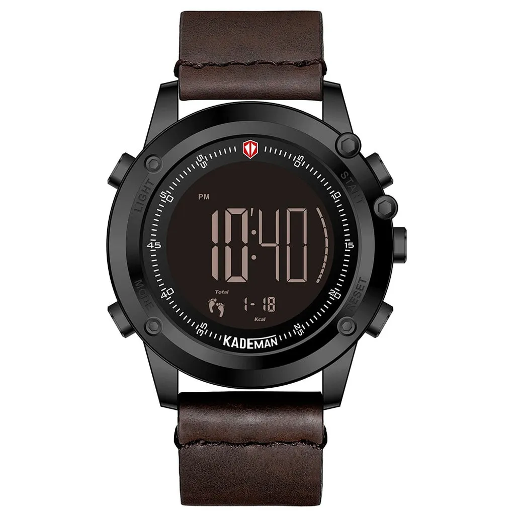 KADEMAN Military Sports Men's Watch Digital Display Waterproof Step Counter Leather Clock Top Luxury Brand LED Male Wristwatches