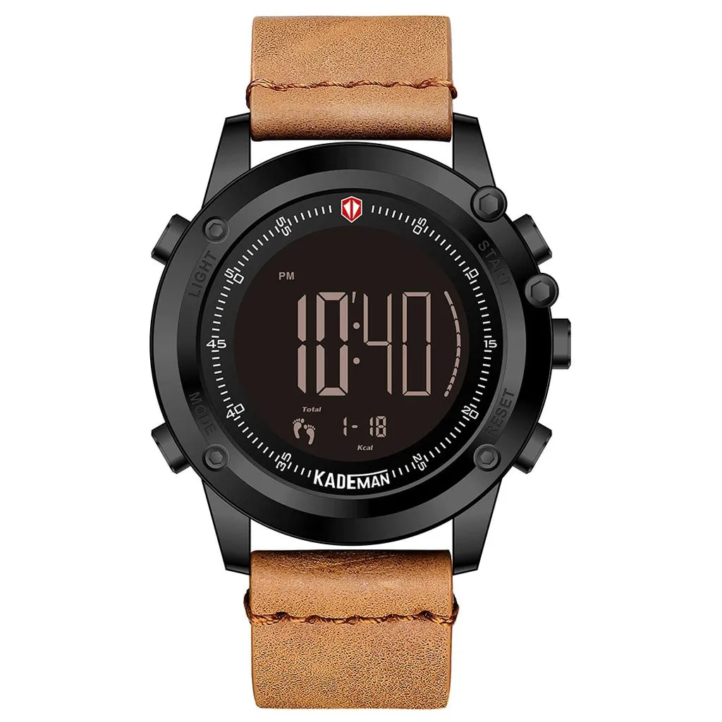 KADEMAN Military Sports Men's Watch Digital Display Waterproof Step Counter Leather Clock Top Luxury Brand LED Male Wristwatches