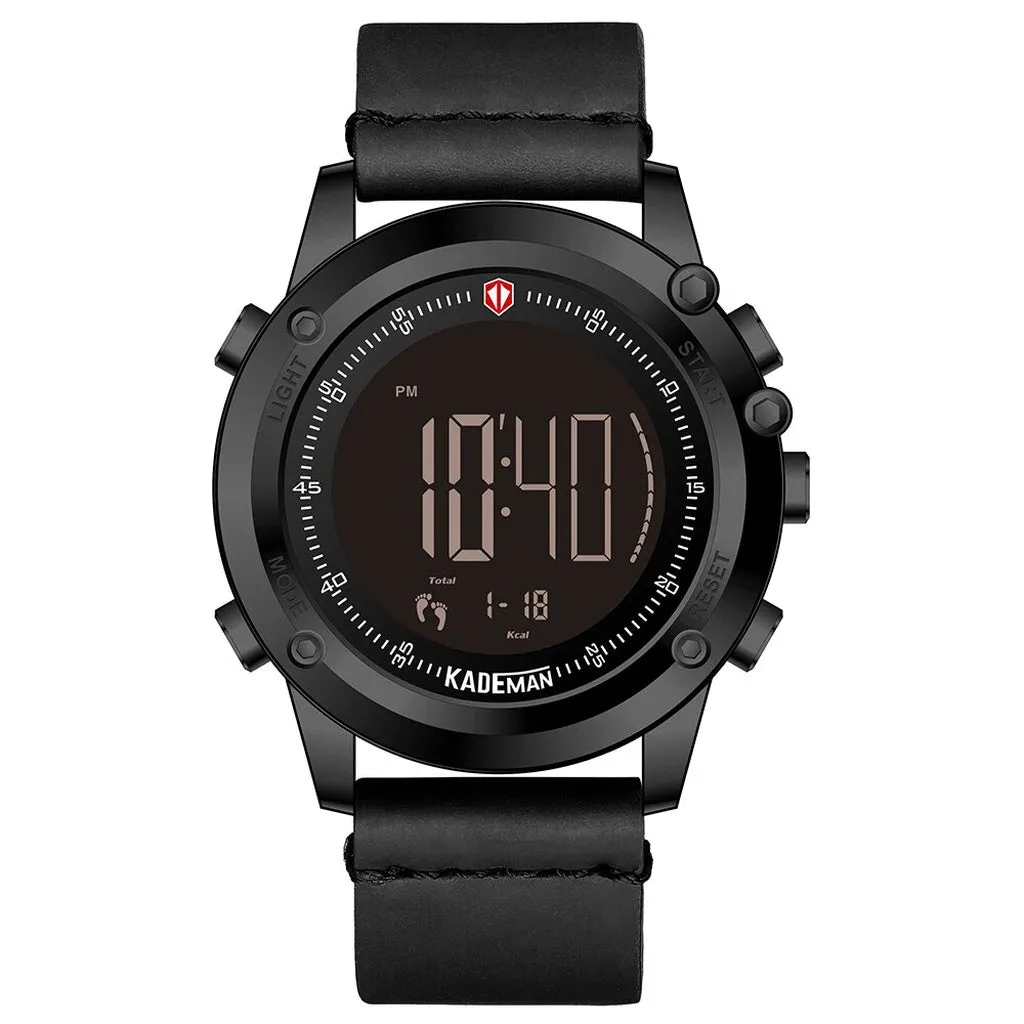 KADEMAN Military Sports Men's Watch Digital Display Waterproof Step Counter Leather Clock Top Luxury Brand LED Male Wristwatches