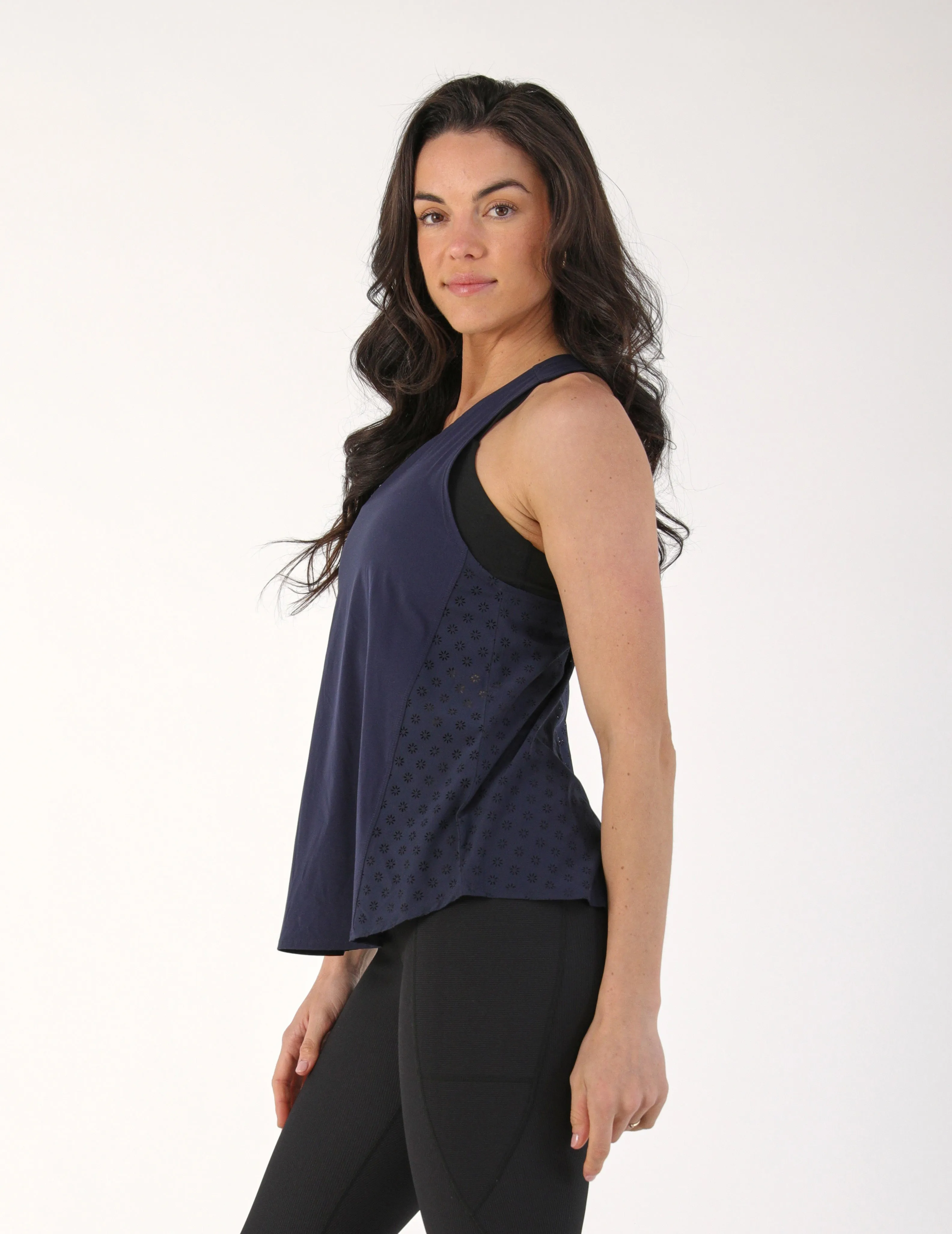 Keen Tank: Navy Sunburst Laser Cut