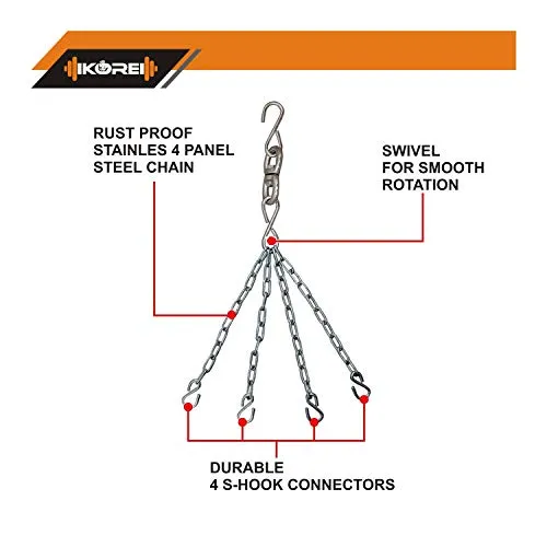 KORE Phantom 3 Feet Unfilled Heavy Black Punching Bag SRF Material Boxing MMA Sparring Punching Training Kickboxing Muay Thai with Rust Proof Stainless Steel Hanging Chain