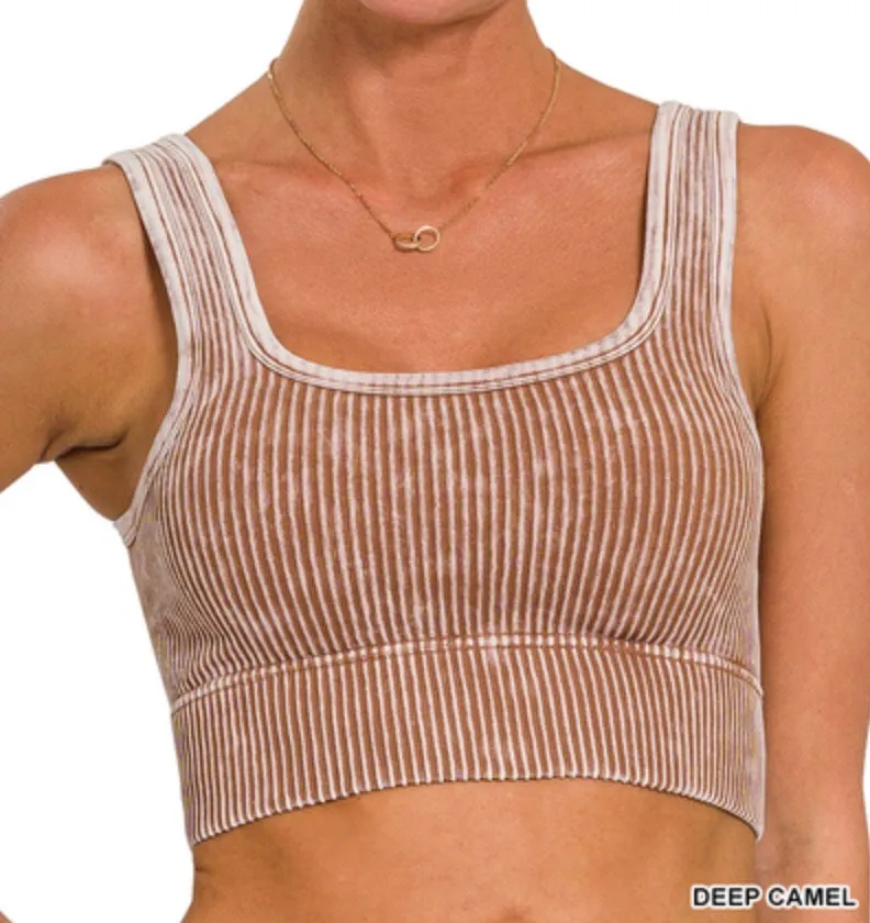 Lauren Built-In Bra Brami - Zenana Ribbed Cropped Tank Top