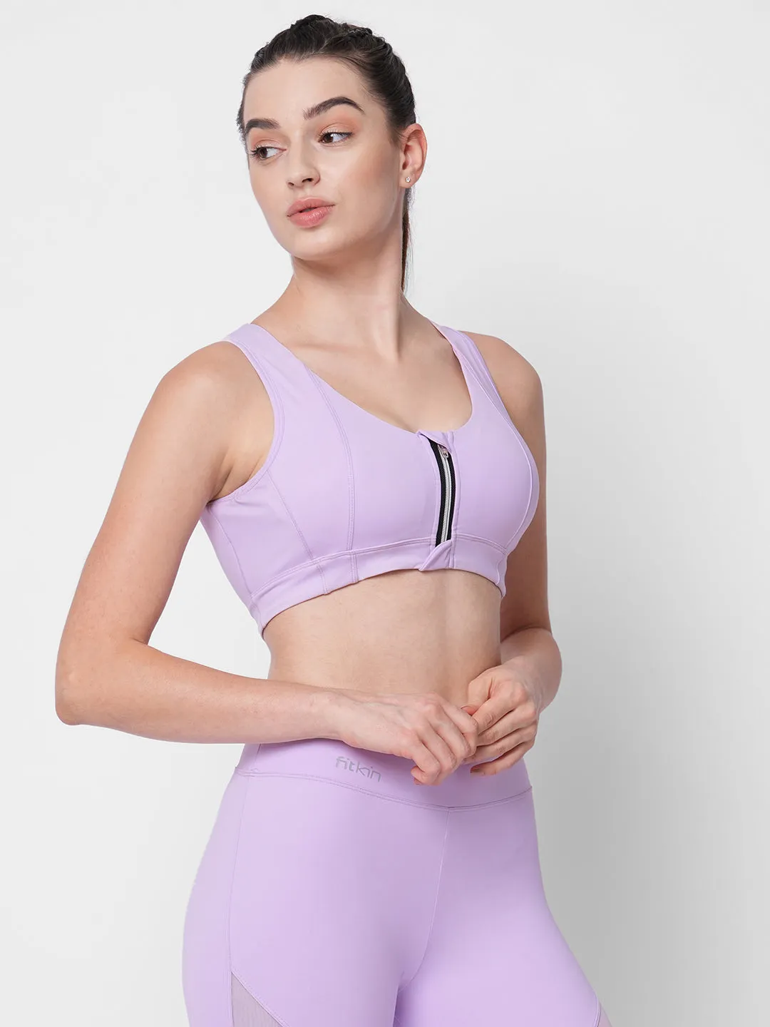Lavender Front zipper sports bra