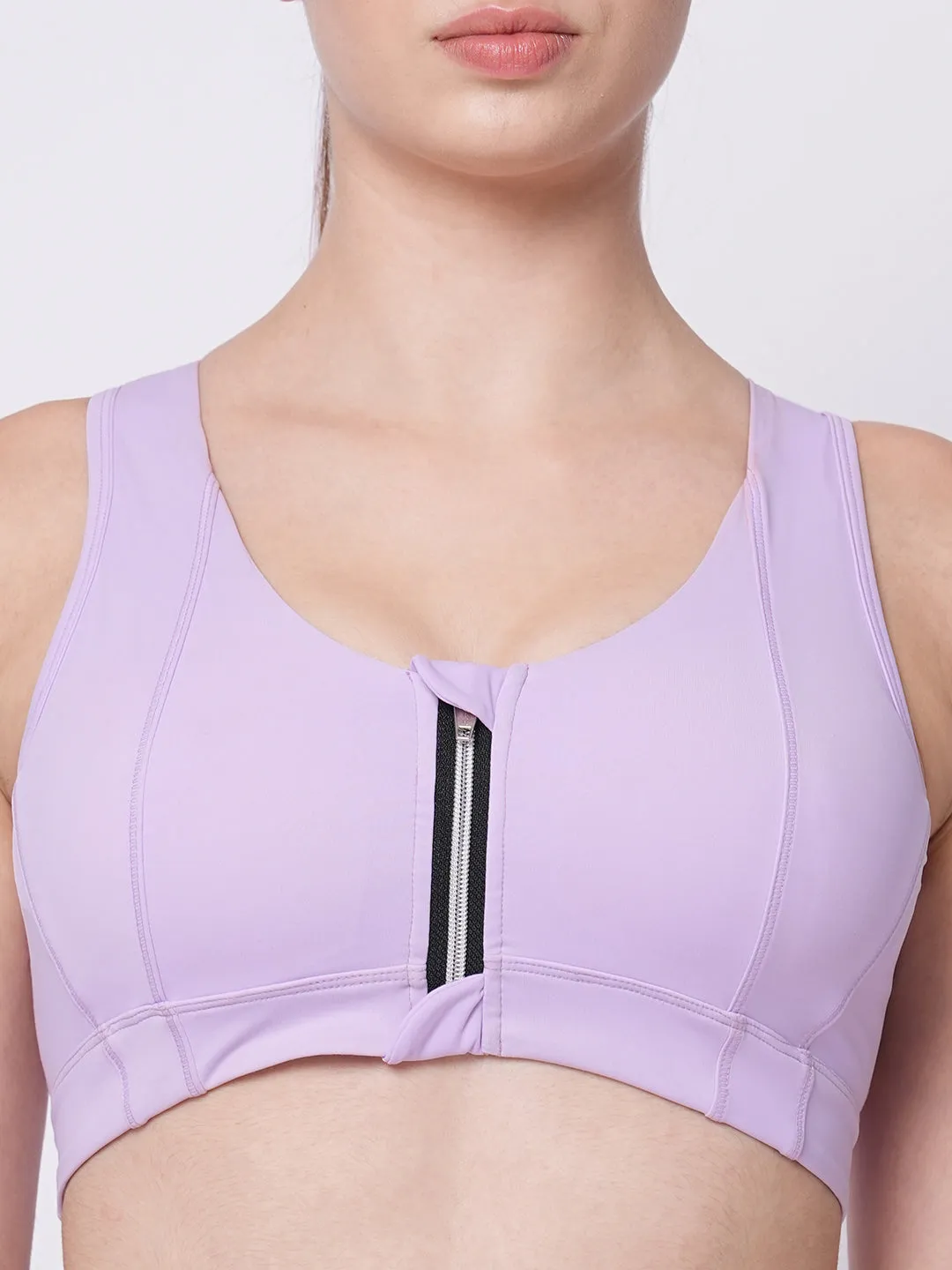Lavender Front zipper sports bra