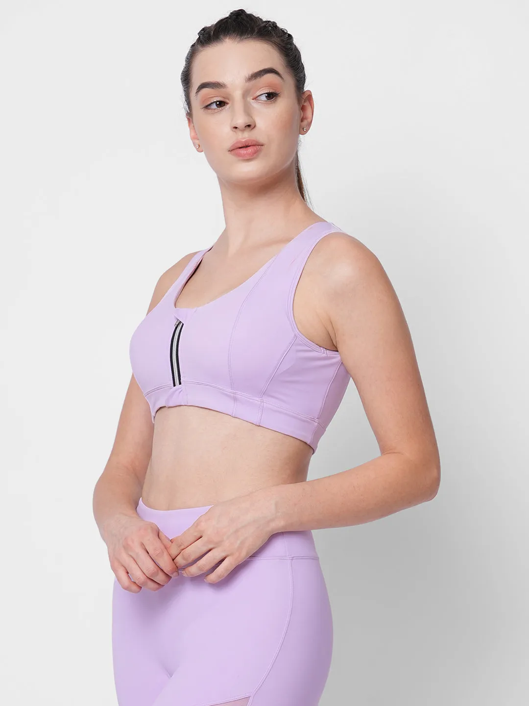 Lavender Front zipper sports bra