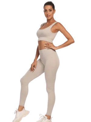 LIGHT KHAKI SEAMLESS SPORTS SET - 2 PIECE BRA & LEGGINGS