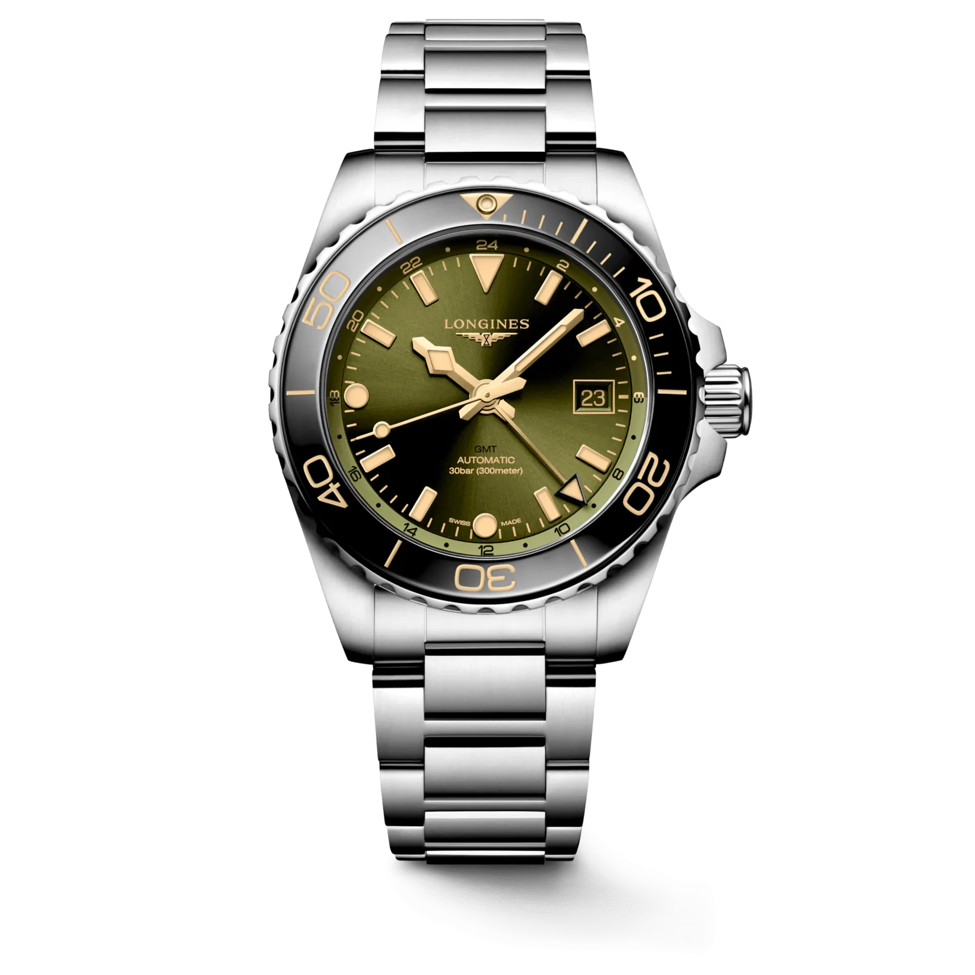 Longines HydroConquest GMT 41mm Green Dial Steel Men's Watch L37904066