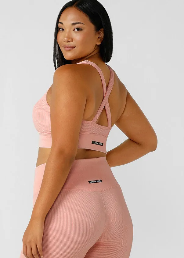 Lorna Jane It Girl Wide Rib Seamless Sports Bra - Washed Peach
