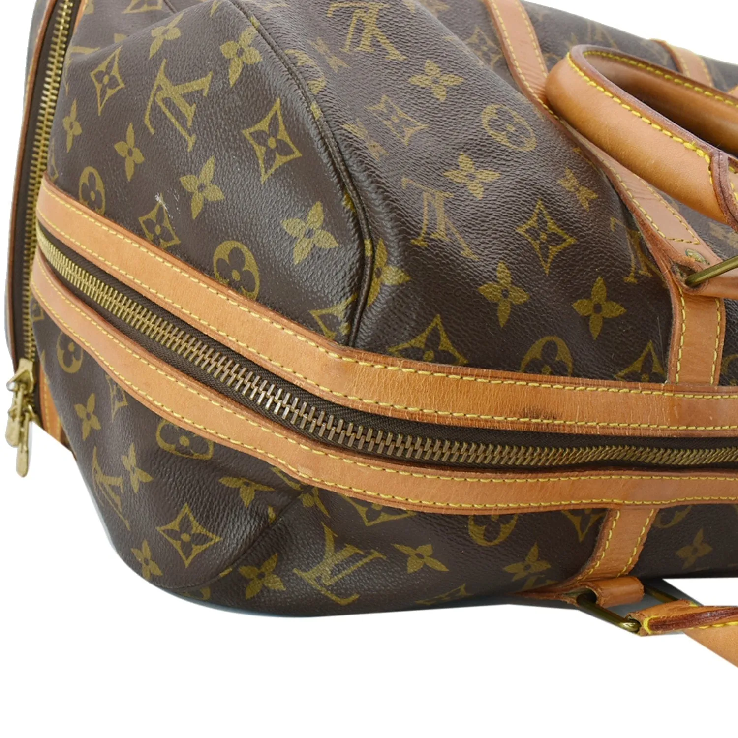 LOUIS VUITTON Vintage Sac Sport Monogram Canvas Boston Travel Bag Brown