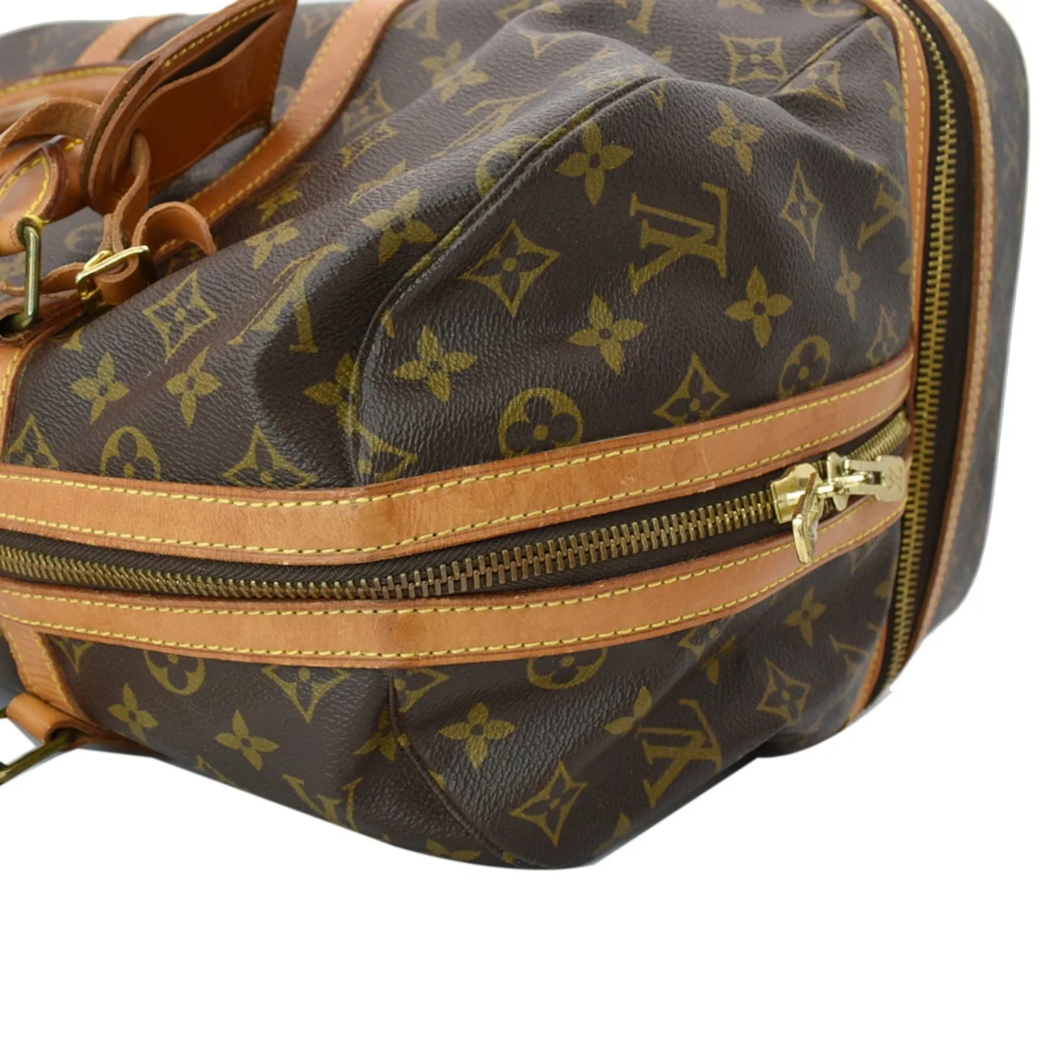 LOUIS VUITTON Vintage Sac Sport Monogram Canvas Boston Travel Bag Brown