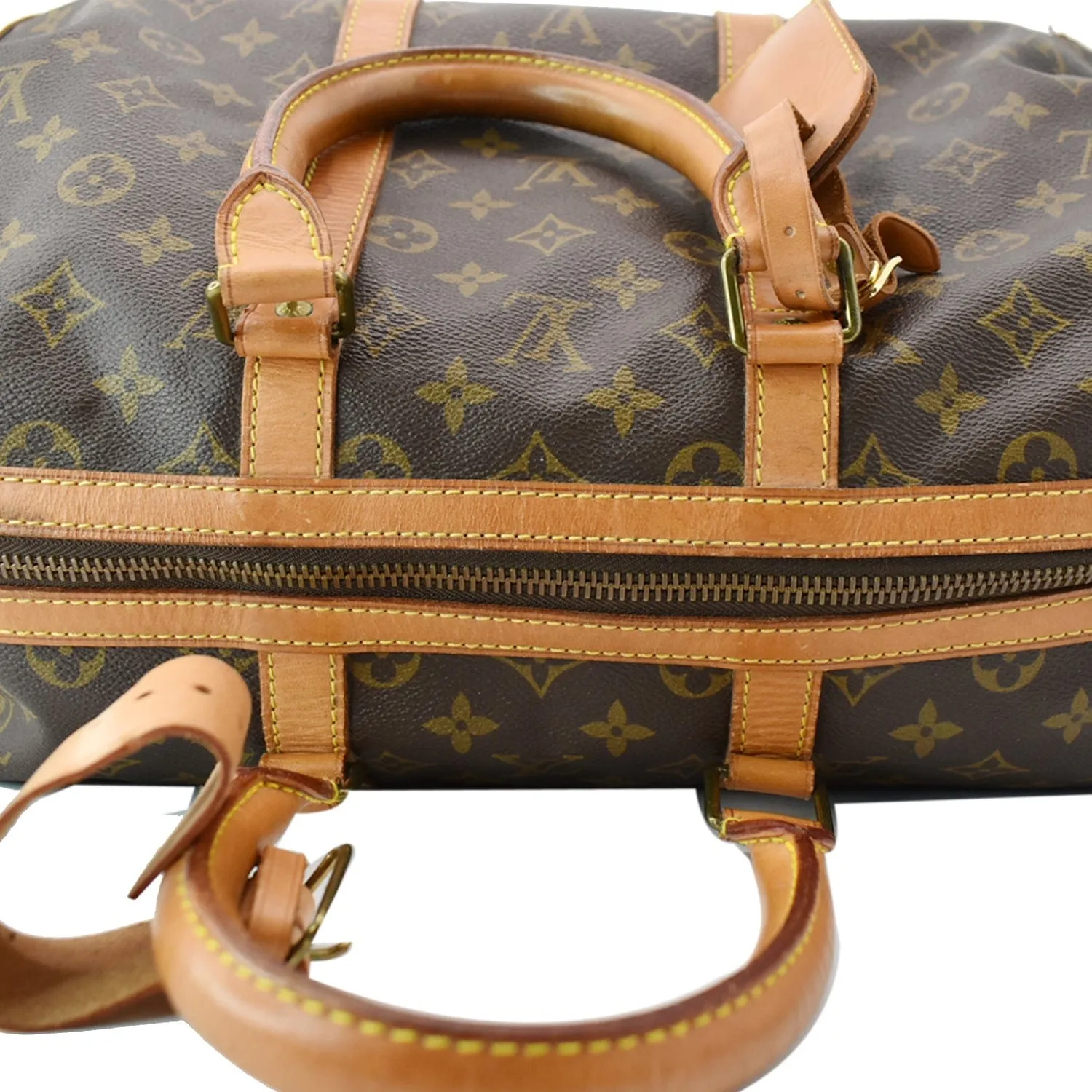 LOUIS VUITTON Vintage Sac Sport Monogram Canvas Boston Travel Bag Brown