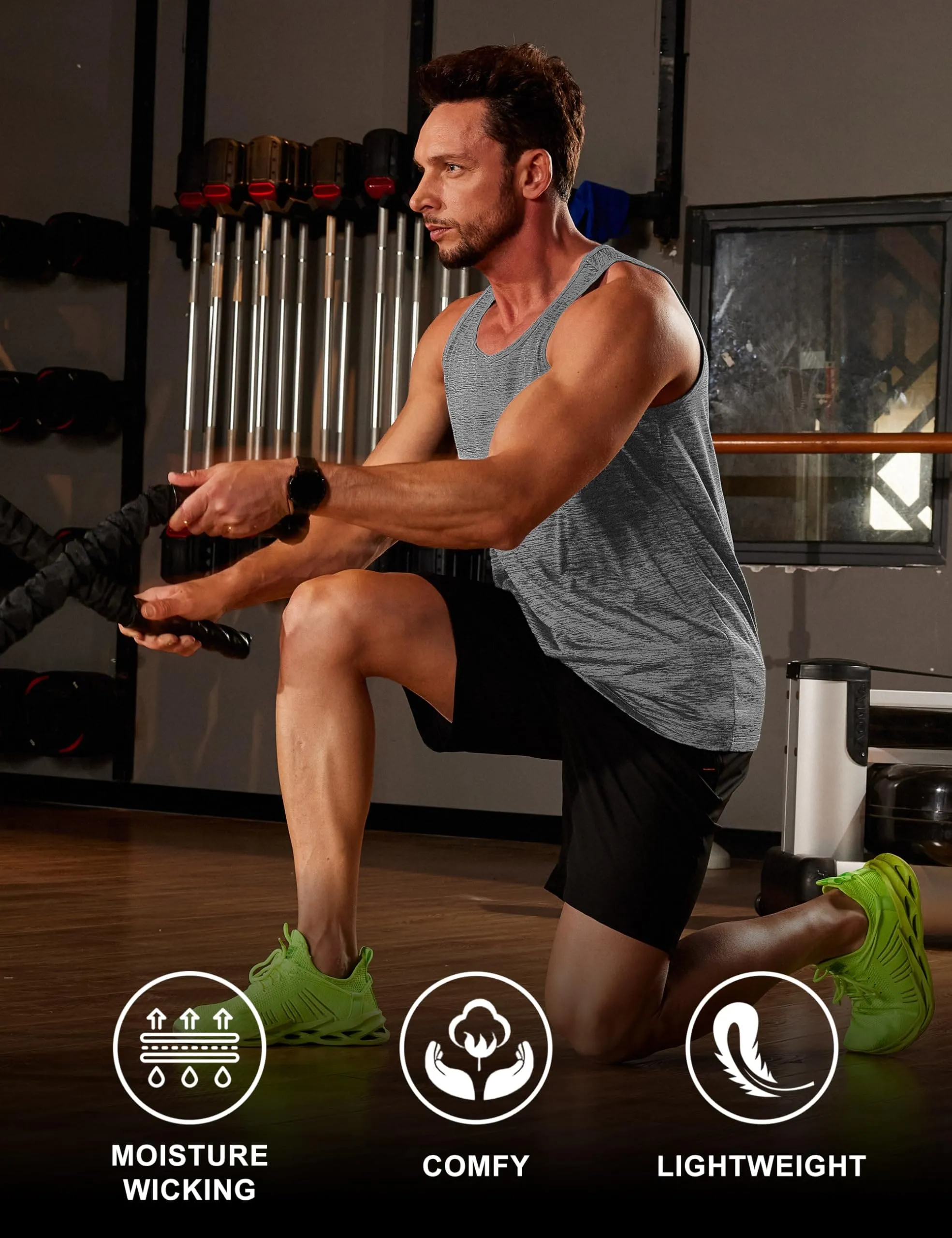 MAGCOMSEN Gym Tank Top Men T Shirts for Men Workout Shirts Sleeveless Athletic Shirts for Men Gym Tank Top Summer Tank Top Tee Dark Grey