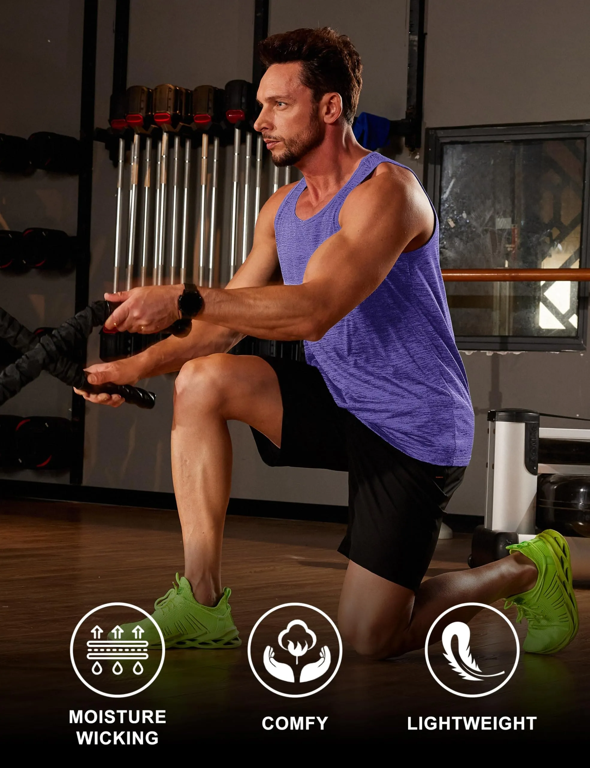 MAGCOMSEN Workout Tank Tops for Men Running Tank Tops Dry Fit Tank Tops Sleeveless Gym Shirts Active Fitness Shirts Men Violet