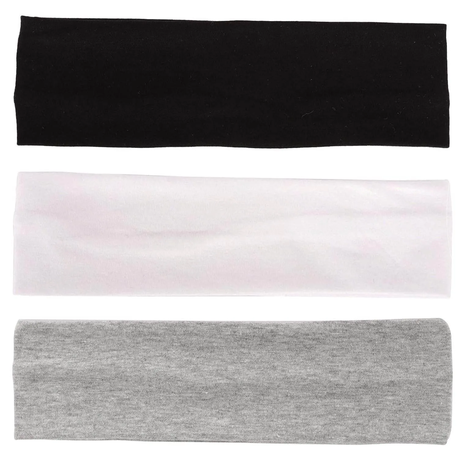 MapofBeauty 3 Pack Yoga Headbands Stretchy Cotton Head Band Hairwarp Sports Running Exercise Gym (Solid Color)