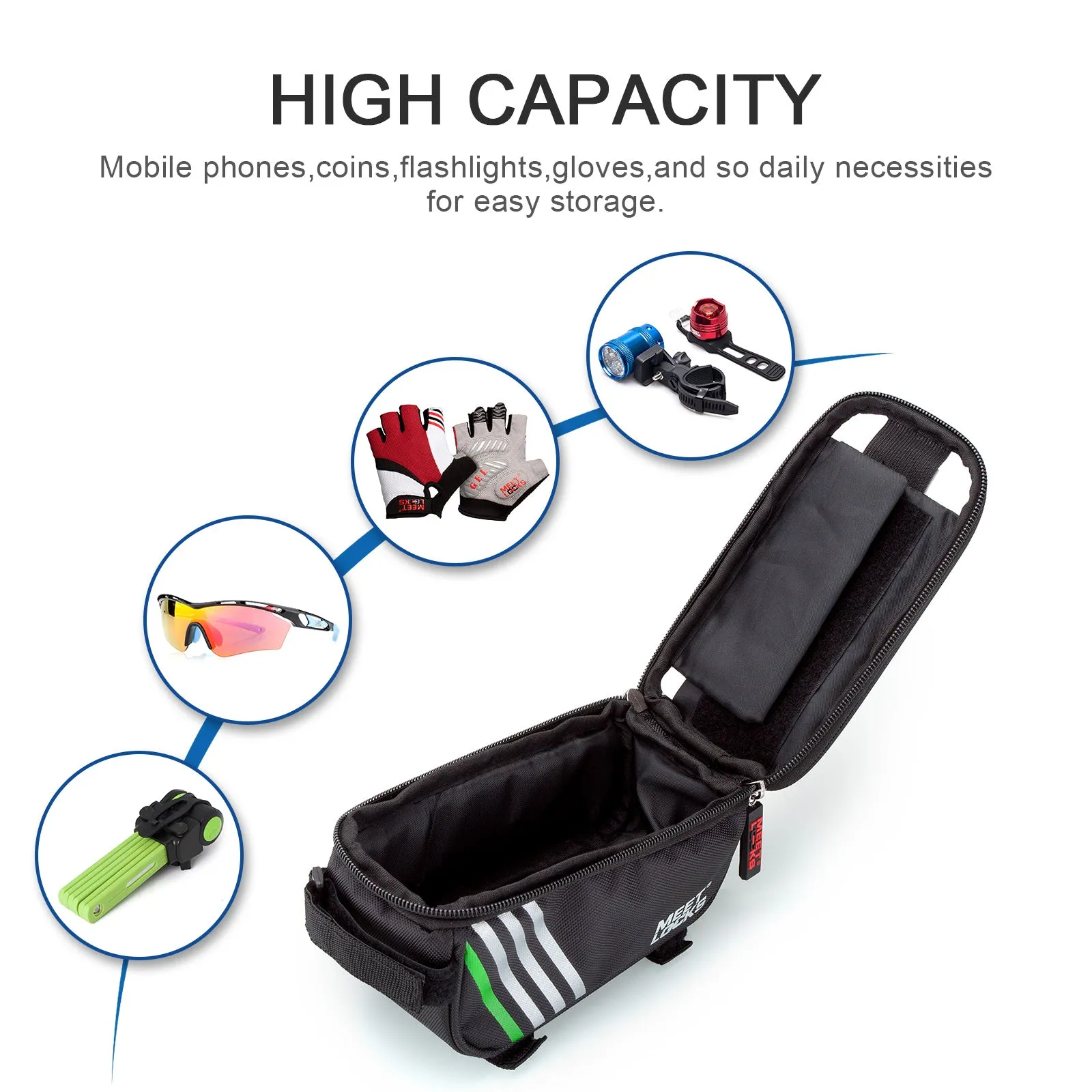 MEETLOCKS Bike Bags Cycling Front Frame Bag for Screen 5.7",BAG0004
