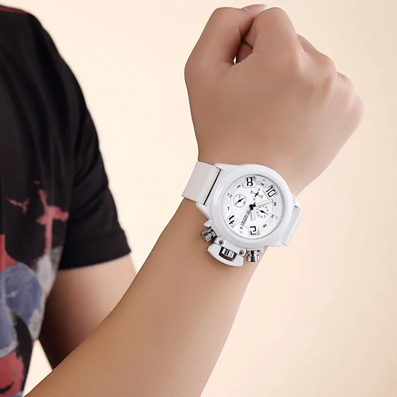Megir Multifunctional Sports Silicone Band 3D Engraved Dial Quartz Watch For Men MG2002