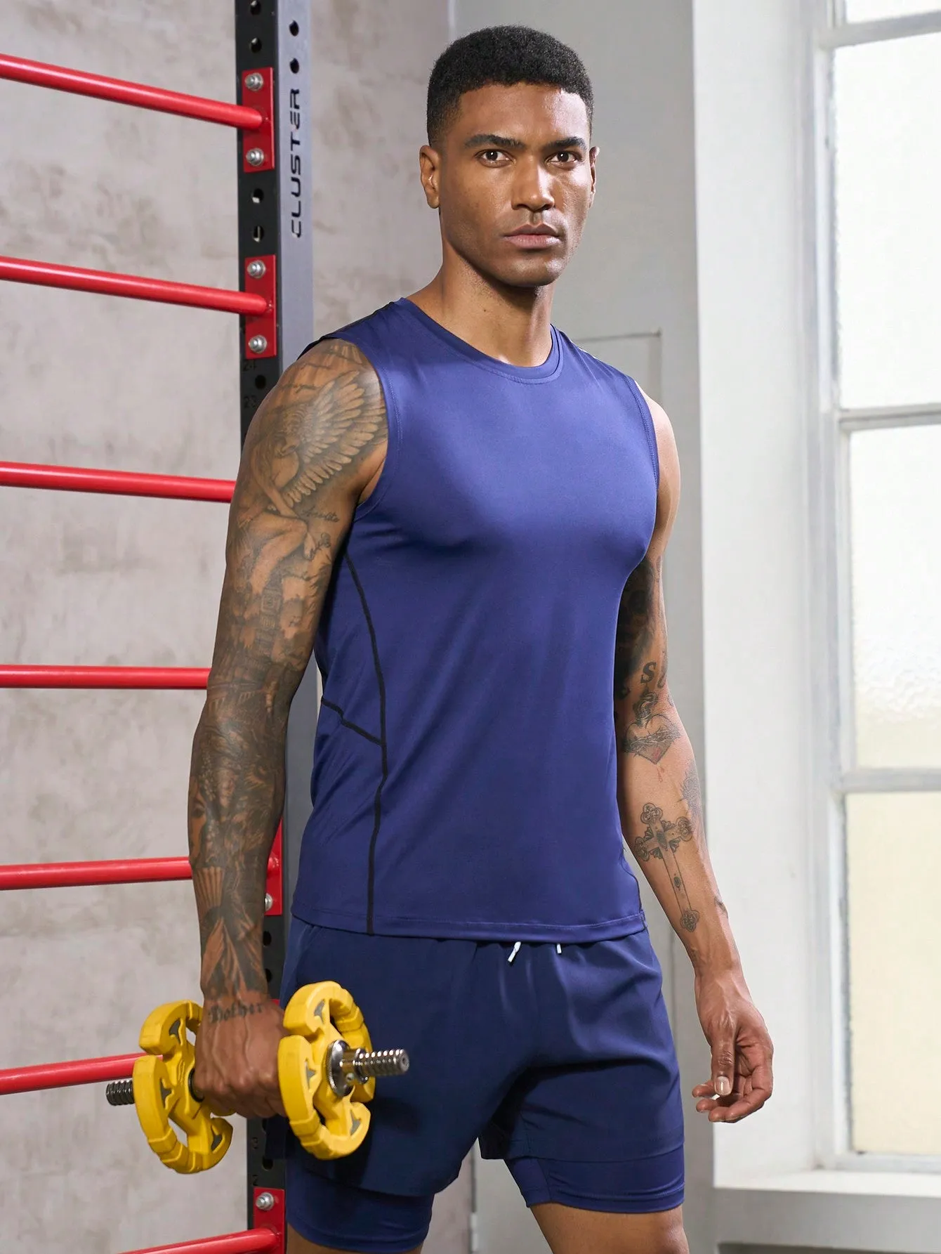 Men Contrast Topstitching Sports Set