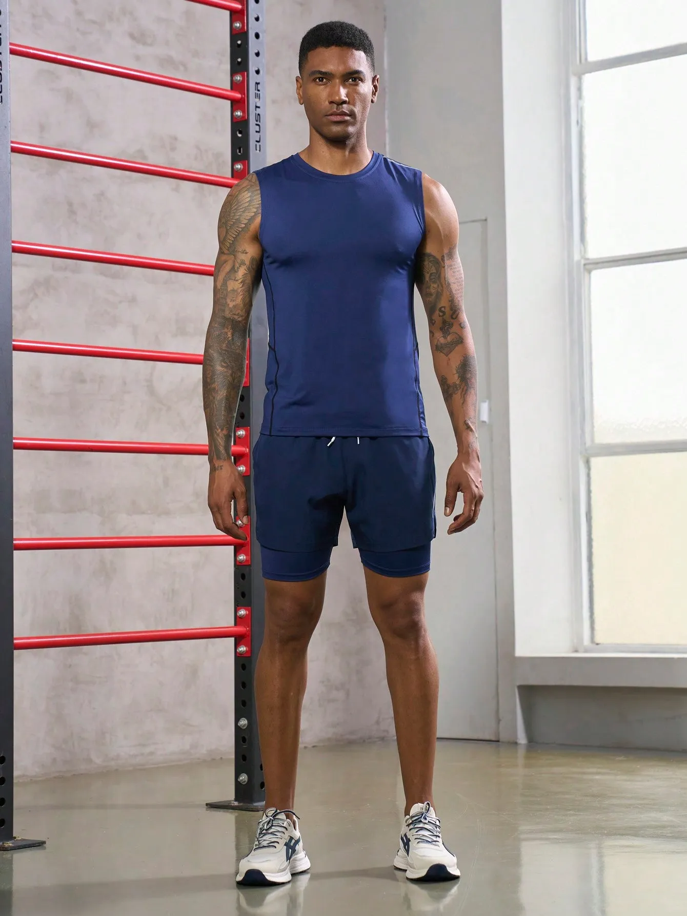 Men Contrast Topstitching Sports Set