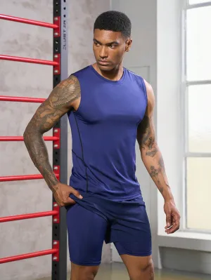 Men Contrast Topstitching Sports Set