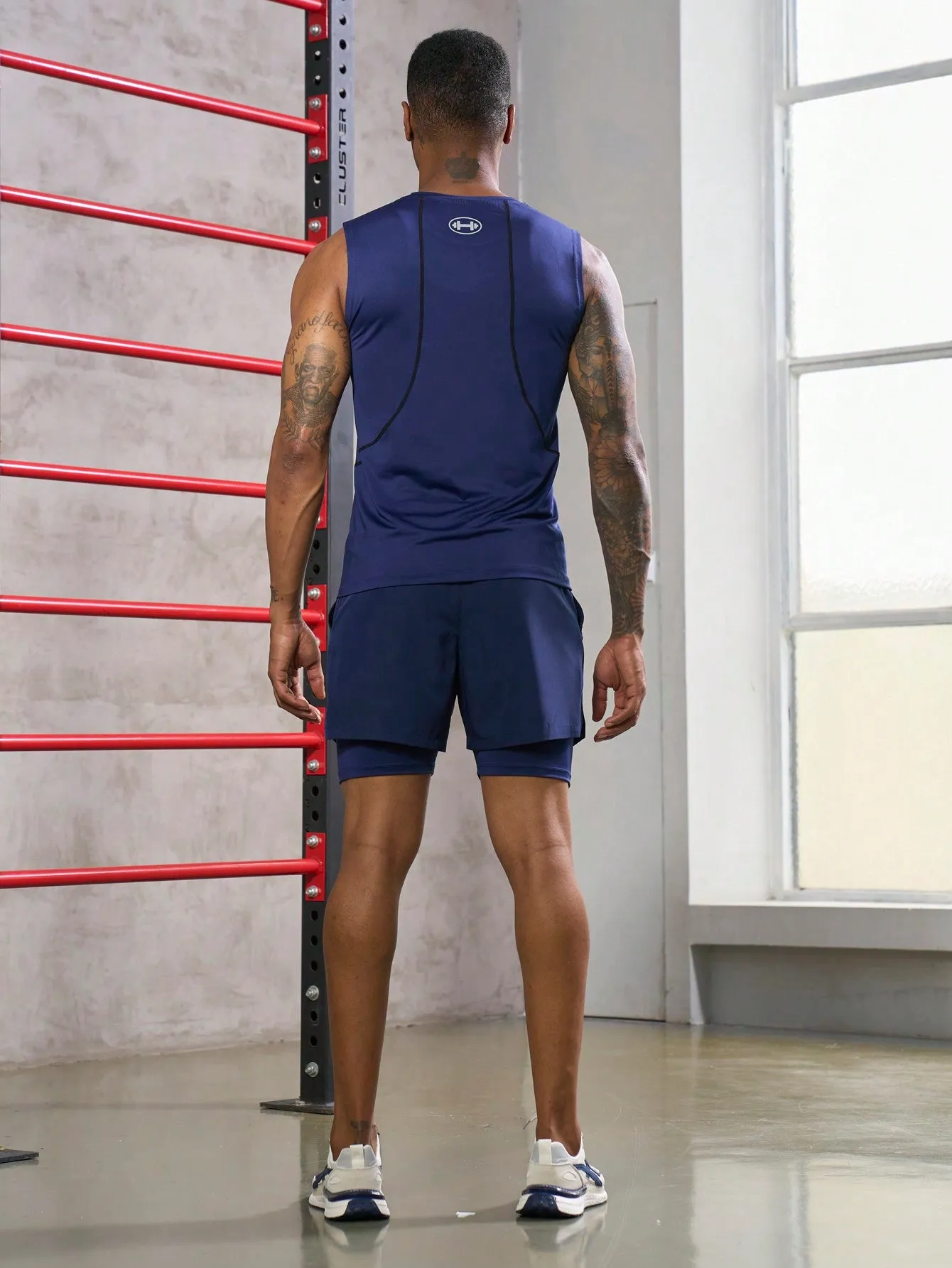 Men Contrast Topstitching Sports Set