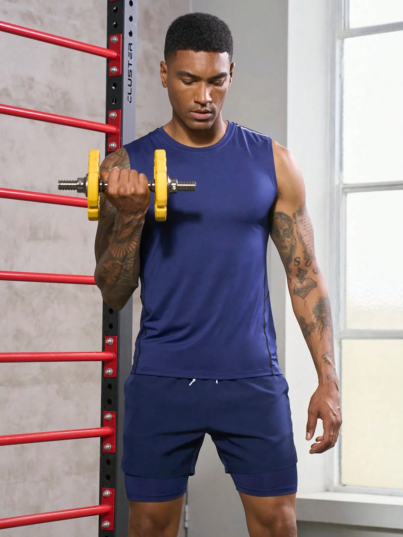 Men Contrast Topstitching Sports Set