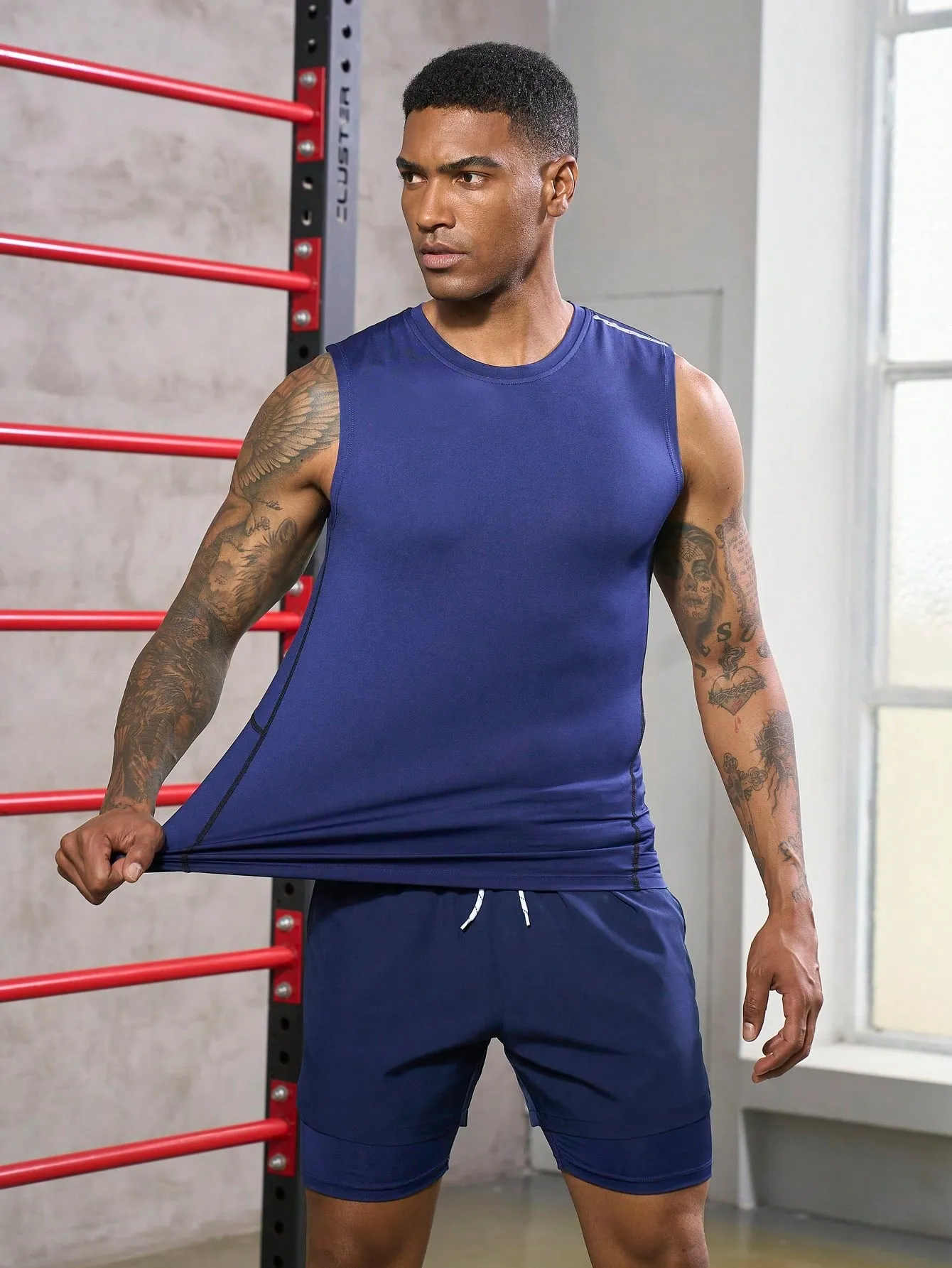 Men Contrast Topstitching Sports Set