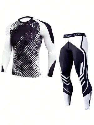 Men Polka Dot & Letter Graphic Sports Set